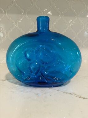 VTG Blenko Wayne Husted #6310 5 Bubble Decanter Blue Art Glass MCM No Stopper